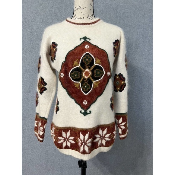 Rafaella Sweaters - Rafaella women grannycore sweater small angora lambs wool Rabbit pullover